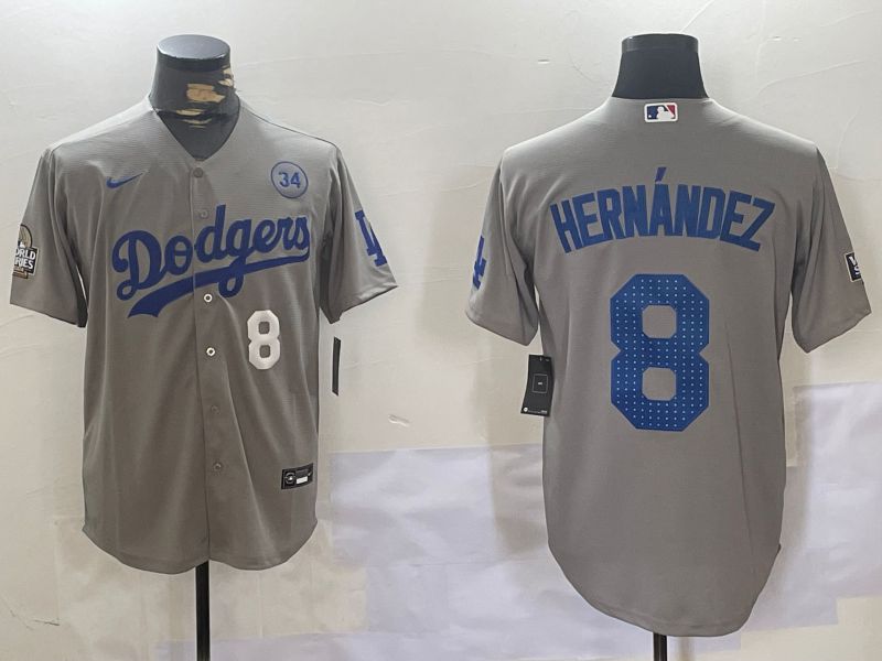 Men Los Angeles Dodgers #8 Hernandez Grey Game 2024 Nike MLB Jersey style 11203->los angeles dodgers->MLB Jersey